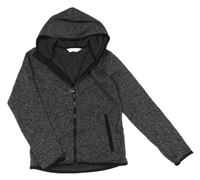 Tmavošedá melírovaná pletená propínací mikina s kapucí H&M