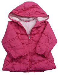 Růžová šusťáková prošívaná zateplená bunda s kapucí 