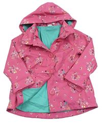 Růžová květovaná nepromokavá jarní bunda s kapucí 