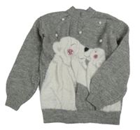 Šedý melírovaný svetr s medvědy Primark