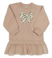 Světlerůžové teplákové šaty s mašlí a tylem H&M