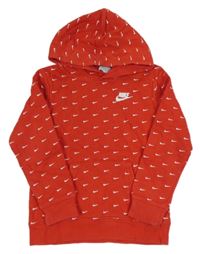 Červená vzorovaná mikina s logem a kapucí Nike