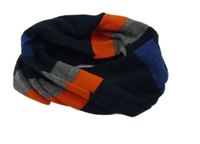 Tmavomodro-modro-oranžový pruhovaný pletený nákrčník 