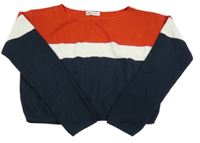 Červeno-tmavomodro-bílý lehký crop svetr H&M