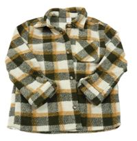 Hnědo-béžovo-bílá kostkovaná košilová bunda 