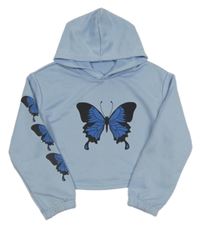 Světlemodrá crop mikina s motýlkem a kapucí shein