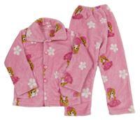 Růžové plyšové pyžamo s dívkami a květy 