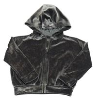 Tmavošedá sametová crop propínací mikina s kapucí Next