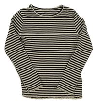 Béžovo-černé pruhované žebrované triko H&M