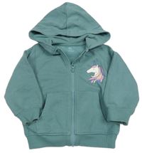 Zelená propínací mikina s jednorožcem a kapucí M&S