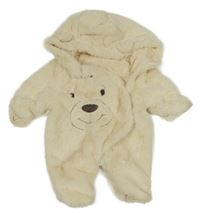 Smetanová kožešinová kombinéza s medvědem a kapucí Pep&Co