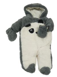 Šedo-bílá chlupatá zateplená kombinéza s kapucí - panda + rukavice Next