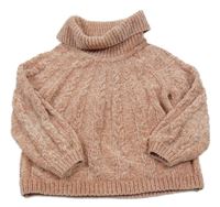 Světlerůžový vzorovaný žinylkový svetr s rolákem C&A