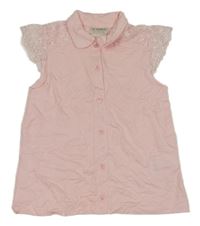 Světlerůžové polo tričko s krajkou a kamínky 