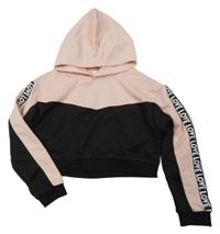 Růžovo-černá crop mikina s kapucí Shein
