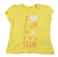 Hořčicové triko s nápisem a sluncem zn. Mothercare