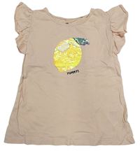 Pudrové tričko s citronem z flitrů H&M