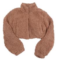 Starorůžová huňatá crop bunda New Look