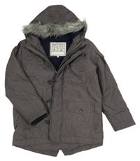 Šedá šusťáková zimní bunda s kapucí s kožešinou M&S