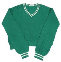 Zeleno-bílý crop svetr H&M