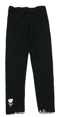 Černé žebrované legíny s květem Primark