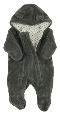 Tmavošedá plyšová zateplená kombinéza s kapucí Bornino