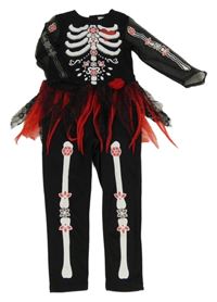 Kostým - Černo-červený overal s kostrou a tylovou sukní George