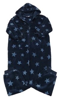 Tmavomodrá plyšová kombinéza s hvězdami a kapucí bpc