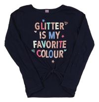 Tmavomodré crop triko s nápisem Dopodopo