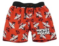 Červeno-černé plážové kraťasy s Mickeym Disney