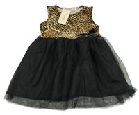 Nové - Černo-béžové šaty s leopardím vzorem a tylovou sukní 