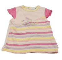 Světlerůžovo-žlutá pruhovaná šatová tunika s motýlkem 