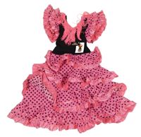 Nové - kostým - Černo-růžové puntíkaté vrstvené šaty s třásněmi - tanečnice