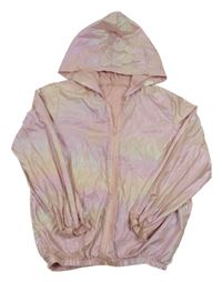 Světlerůžová šusťáková třpytivá jarní bunda s kapucí 
