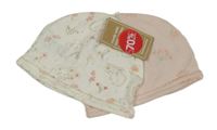 Nové - 2set - 2x čepice - růžová květovaná + bílá s myškami Mothercare