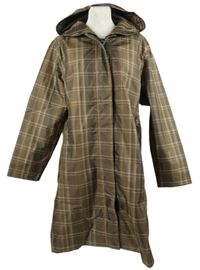 Dámský hnědý kostkovaný šusťákový jarní kabát s kapucí 