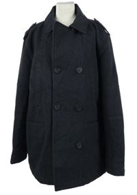 Pánský tmavomodrý vlněný zateplený kabát Next 