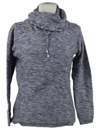 Dámský modro-růžový melírovaný svetr s komínovým límcem 