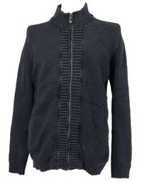 Pánský tmavomodrý pruhovaný propínací svetr Tom Tailor 