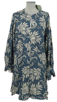 Nové - Dámské tmavomodro-bílé květované košilové šaty H&M