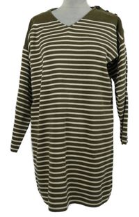 Dámské khaki-bílé pruhované svetrové šaty Primark 