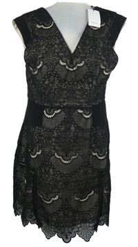 Nové - Dámské černo-smetanové krajkové šaty Reiss 