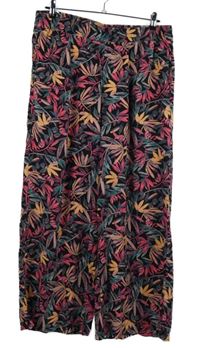 Dámské černo-růžovo-oranžové květované volné kalhoty Esmara 