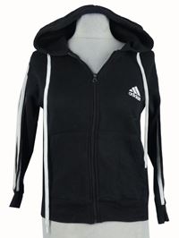 Dámská černo-bílá sportovní funkční propínací mikina s pruhy a kapucí Adidas 