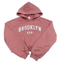 Starorůžová crop mikina s nápisem a kapucí Shein