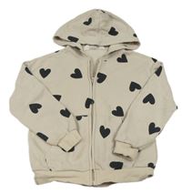 Béžová propínací mikina se srdíčky a kapucí H&M