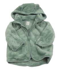 Khaki chlupatá propínací mikina s kapucí H&M