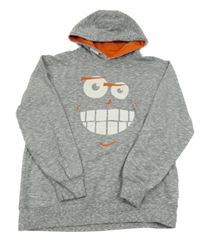 Šedá melírovaná mikina se smajlíkem a kapucí bpc