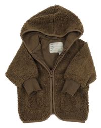 Hnědá huňatá podšitá bunda s kapucí