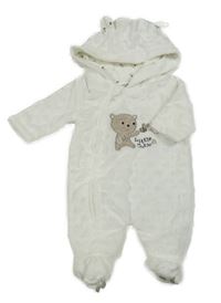 Bílá minky kombinéza s medvídkem a kapucí Early Days